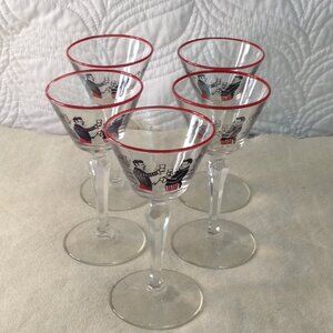 VTG 5 Libby's Pickwick (1947) Cocktail, Martini Glasses; Retro, Barware, Stylish